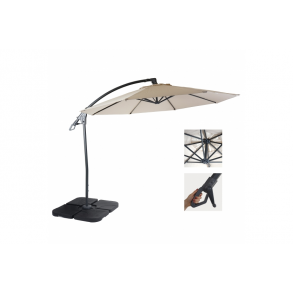 Hngeparasol 3 meter - 300 cm deluxe creme parasol med fliser