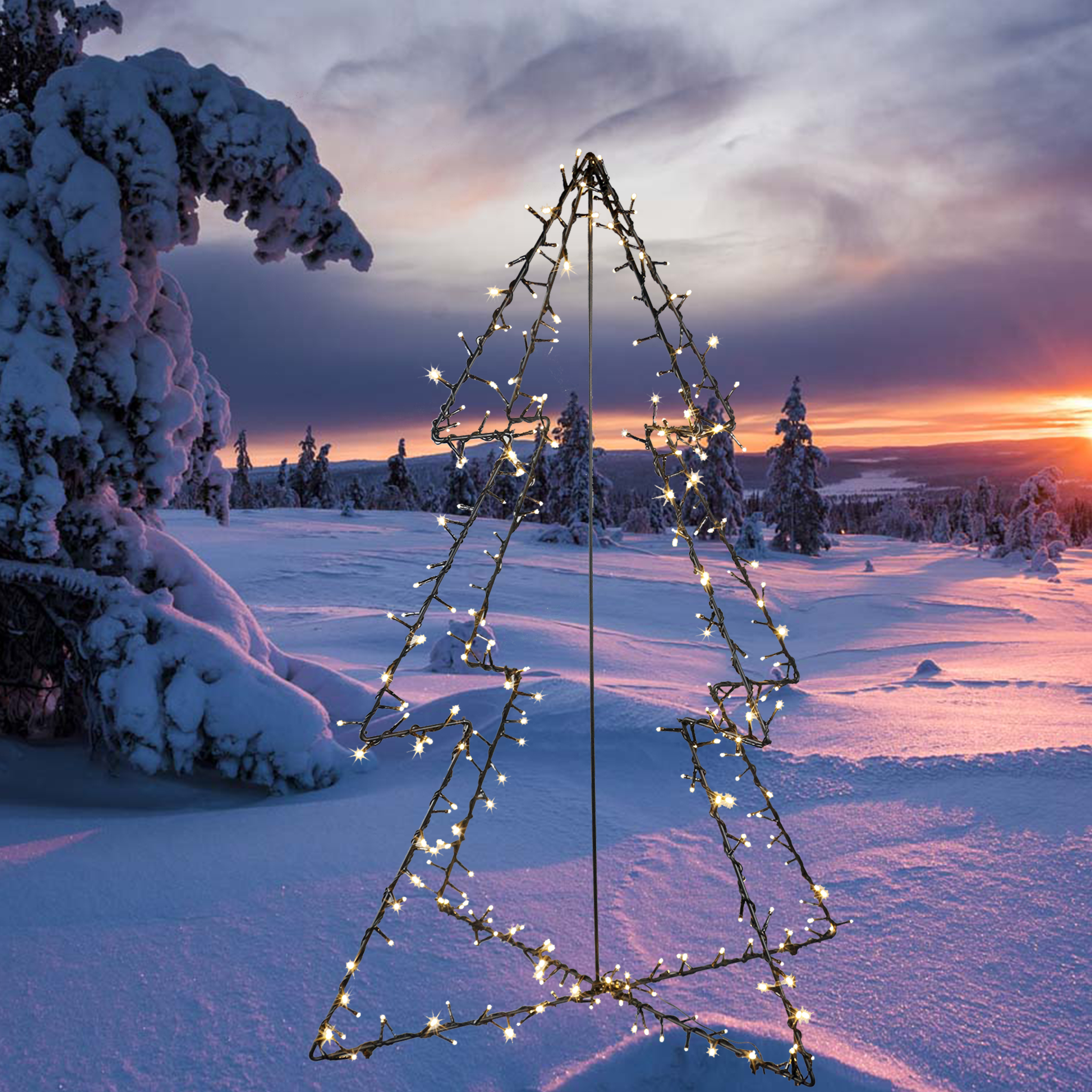 Juletræ - metal juletræ på 120 cm med 130 LED lys - NORDIC WINTER Julelys udendørs - HAVEHOBBY.DK