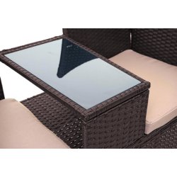 Polyrattan havebnk med bord - brun 2 personers havesofa 132 cm