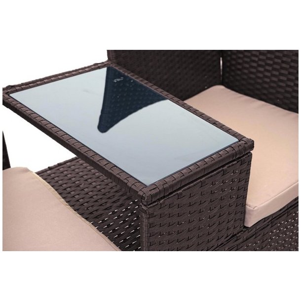 Polyrattan havebnk med bord - brun 2 personers havesofa 132 cm