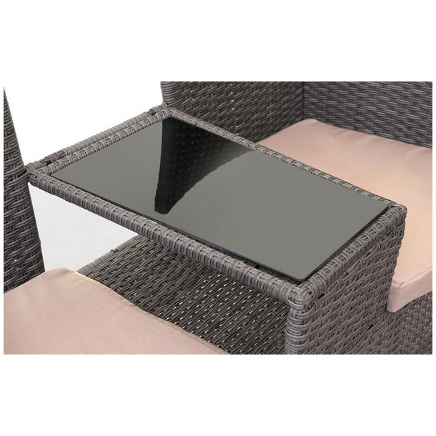 Polyrattan havebnk med bord - gr 2 personers havesofa 132 cm