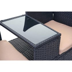 Polyrattan havebnk med bord - sort 2 personers havesofa 132 cm