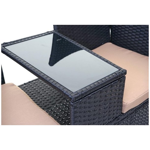 Polyrattan havebnk med bord - sort 2 personers havesofa 132 cm