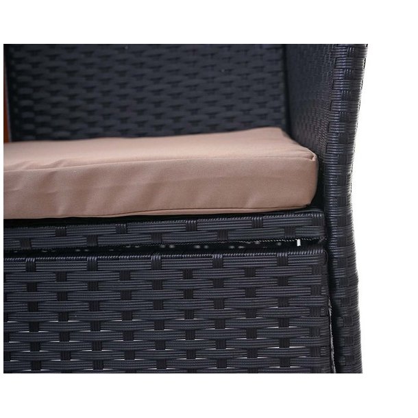 Polyrattan havebnk med bord - sort 2 personers havesofa 132 cm