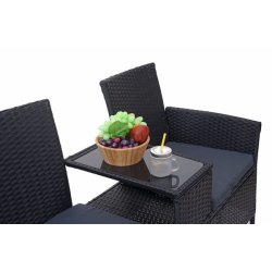Polyrattan haveb�nk med bord - sort 2 personers havesofa 132 cm