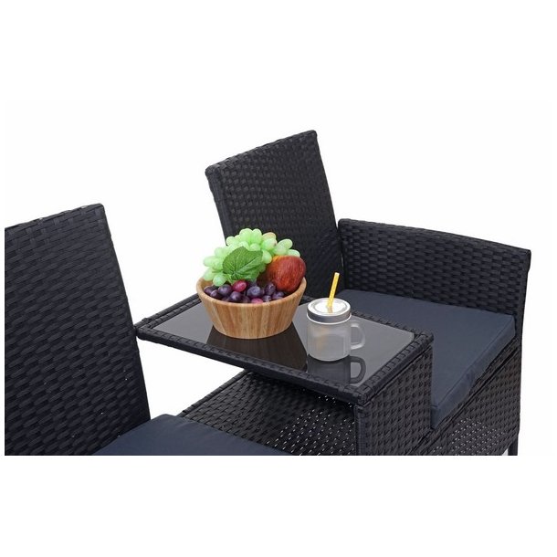 Polyrattan haveb�nk med bord - sort 2 personers havesofa 132 cm