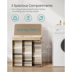 Vasket�jskurv i bambus med 3-delt vasket�jspose - 150 liter - brun