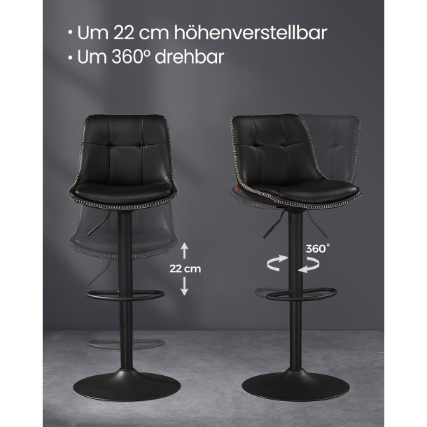 Barstole st af 2 - hje stole med rygln og fodsttte - sort