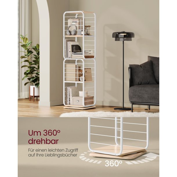 Reol - 360&deg; roterbar bogreol - hvid gulvreol - 43 x 43 x 158