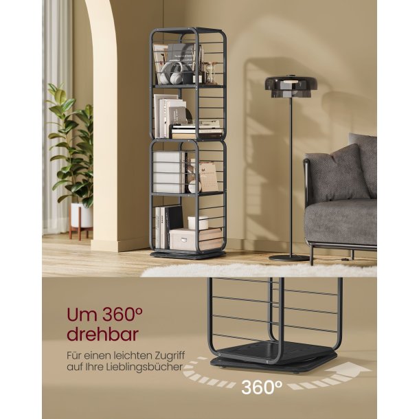 Reol - 360� roterbar bogreol - sort gulvreol - 43 x 43 x 158