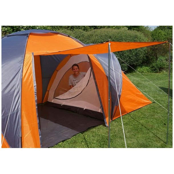 Campingtelt - 4 personers tunneltelt til camping - orange telt