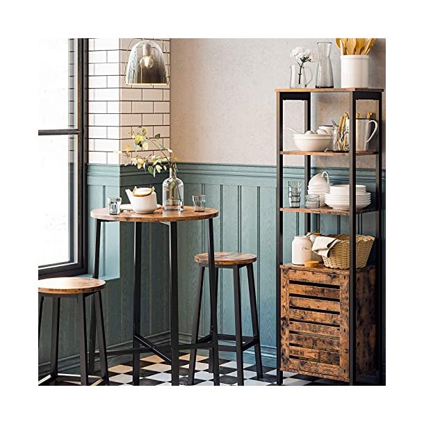 Barstol - 4 barstole med rundt sde og metalben - rustik brun