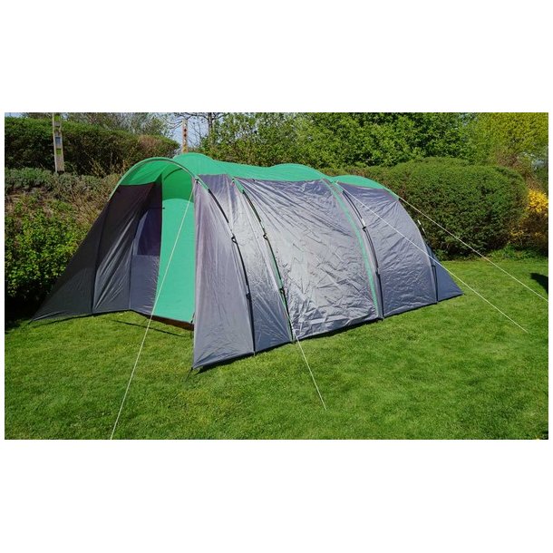 Campingtelt - 6 personers tunneltelt til camping - delbart grnt telt