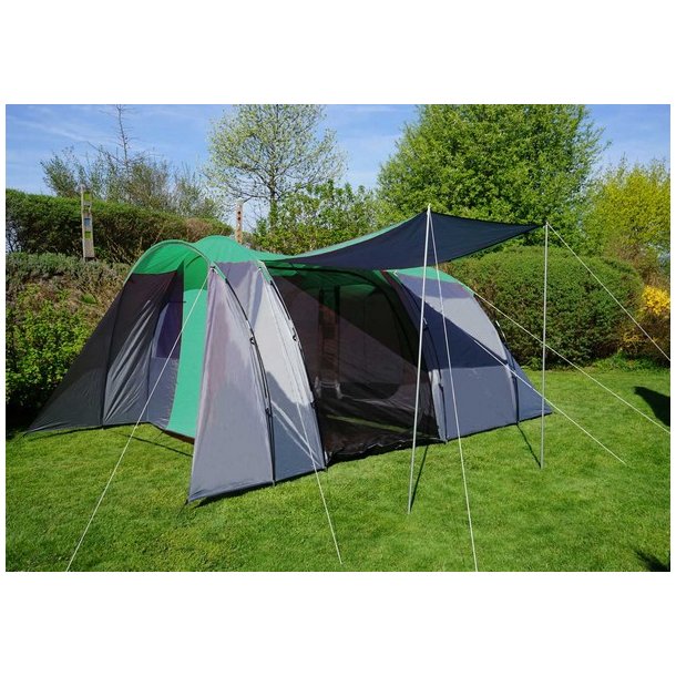 Campingtelt - 6 personers tunneltelt til camping - delbart grnt telt