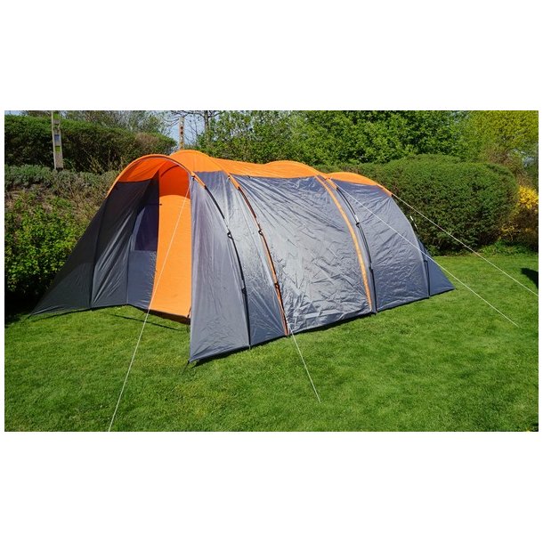 Campingtelt - 6 personers tunneltelt til camping - delbart orange telt
