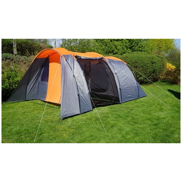 Campingtelt - 6 personers tunneltelt til camping - delbart orange telt