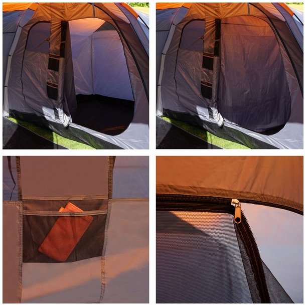 Campingtelt - 6 personers tunneltelt til camping - delbart orange telt