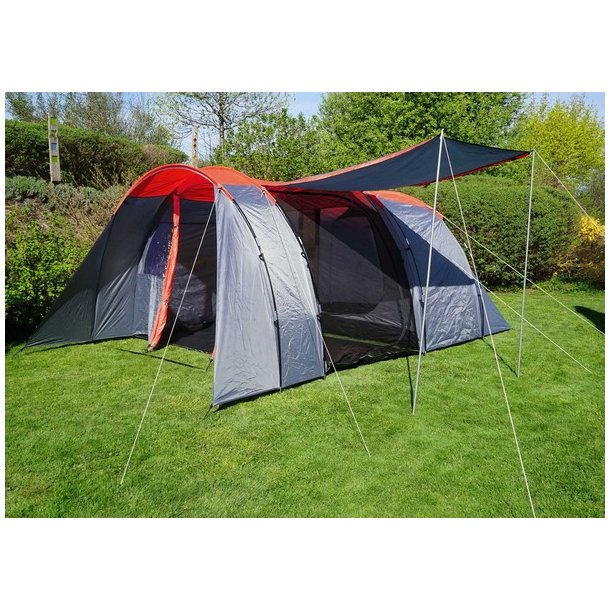 Campingtelt - 6 personers tunneltelt til camping - delbart rdt telt