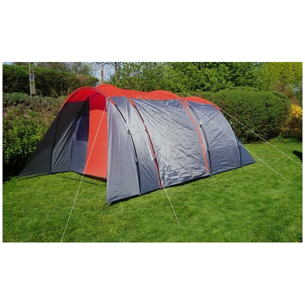 Campingtelt - 6 personers tunneltelt til camping - delbart rdt telt