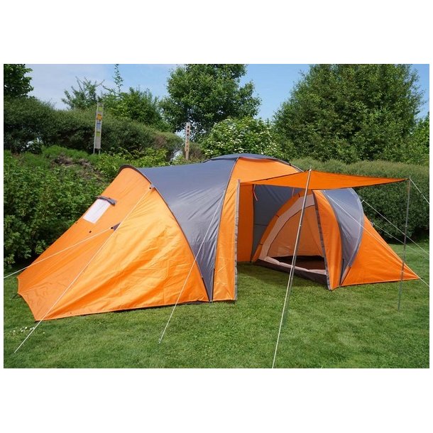 Campingtelt - 6 personers tunneltelt til camping - orange telt