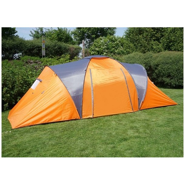Campingtelt - 6 personers tunneltelt til camping - orange telt