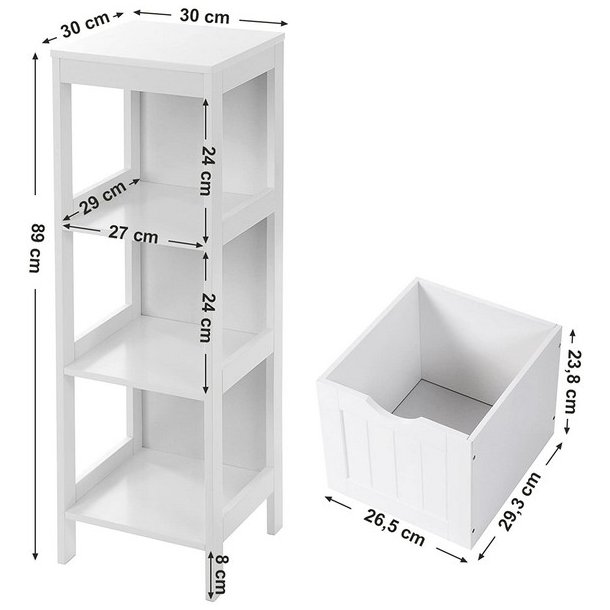 Badevrelsesreol - hvid reol til badevrelse 89 x 30 x 30 cm