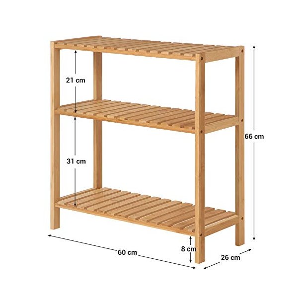 Bambus reol med 3 hylder - badevrelsesreol - 60 x 26 x 66