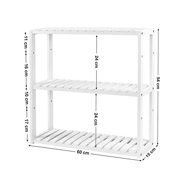 Bambus reol med 3 hylder - vghngt badevrelsesreol - 60x15x54