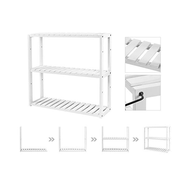 Bambus reol med 3 hylder - vghngt badevrelsesreol - 60x15x54