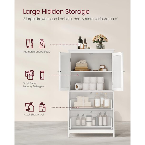 Badev�relsesskab med skuffer - opbevaringsskab hvid 110x60x30