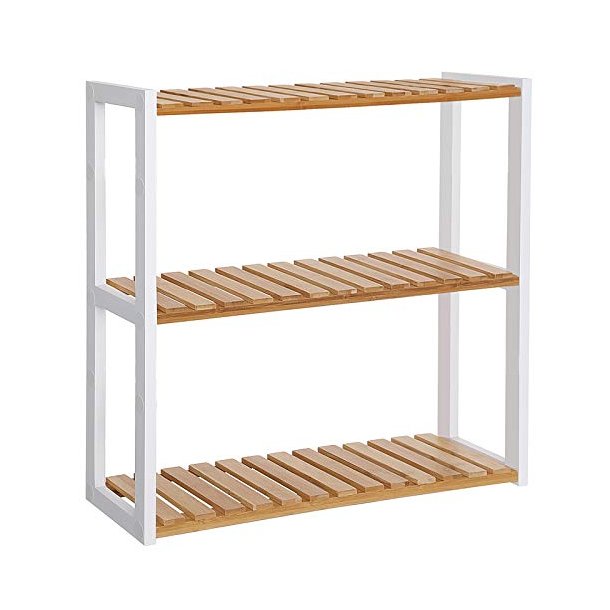 Bambus reol med 3 hylder - v�gh�ngt badev�relsesreol - 60x15x54