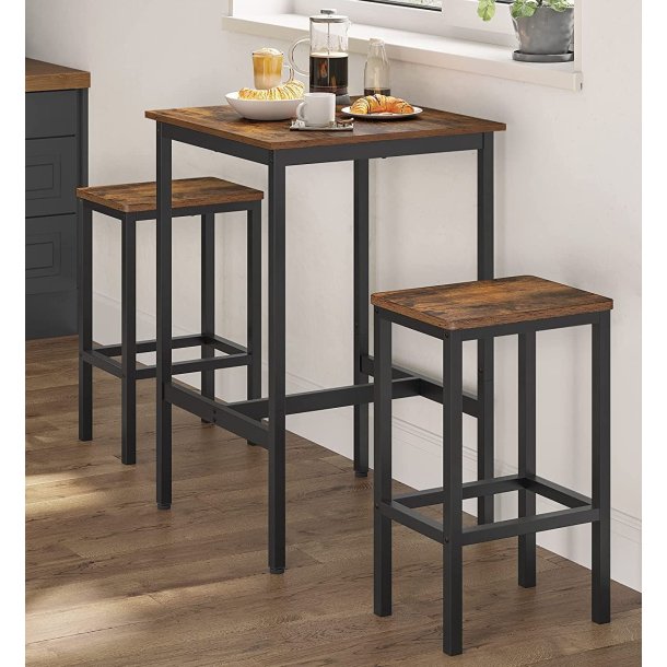 Barbord med 2 skamler - h�jbord med 2 barstole - rustik brun