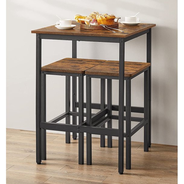 Barbord med 2 skamler - h�jbord med 2 barstole - rustik brun