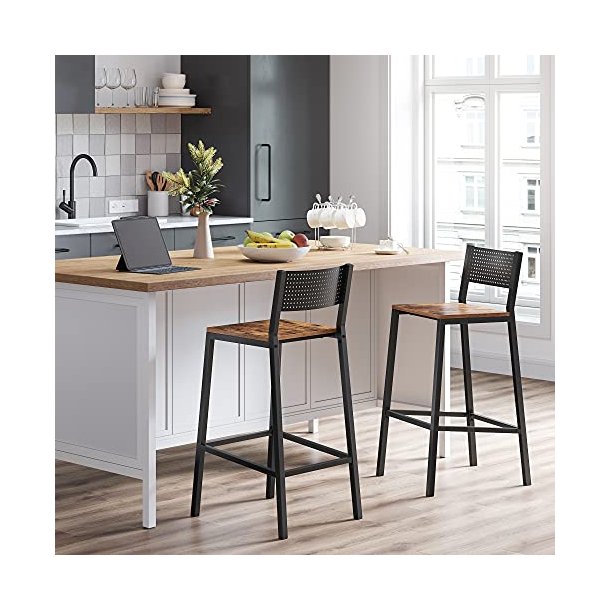 Barstole med rygln - st med 2 barstole - rustik brun og sort