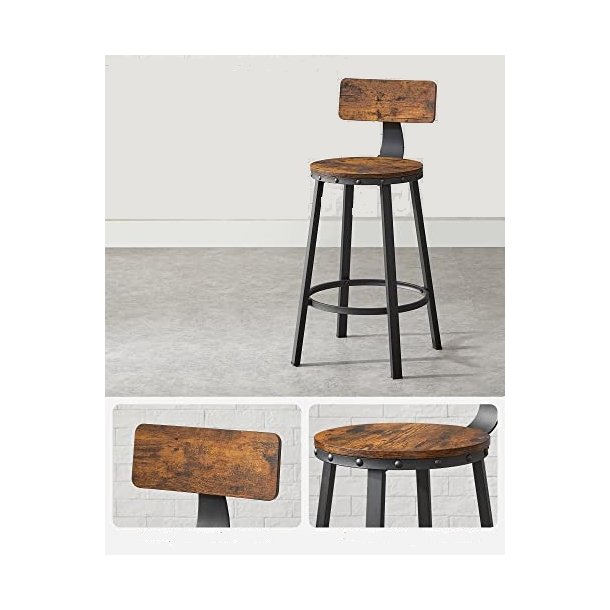 Barstole med rund sde - st med 2 barstole - rustik brun