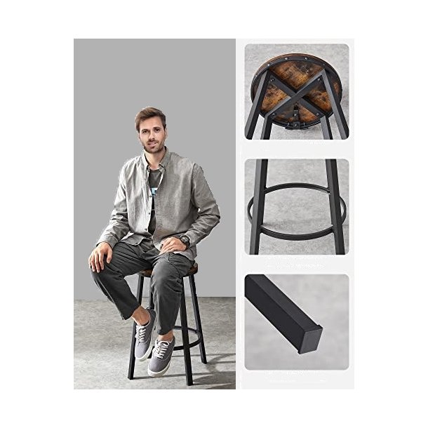 Barstole med rund sde - st med 2 barstole - rustik brun