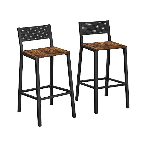 Barstole med rygln - st med 2 barstole - rustik brun og sort