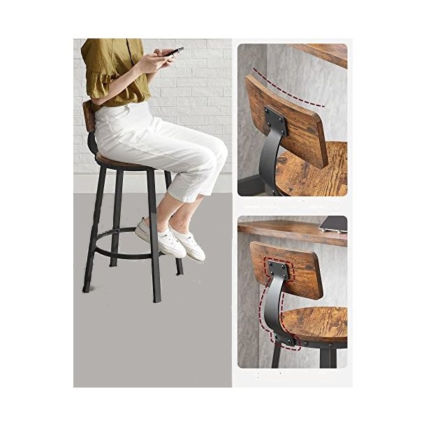 Barstole med rund sde - st med 2 barstole - rustik brun