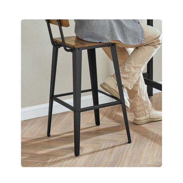 Barstole med rygln - st med 2 barstole - rustik brun og sort