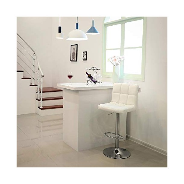 Barstole med kunstl�der - 2 h�je stole med metal fod - hvid