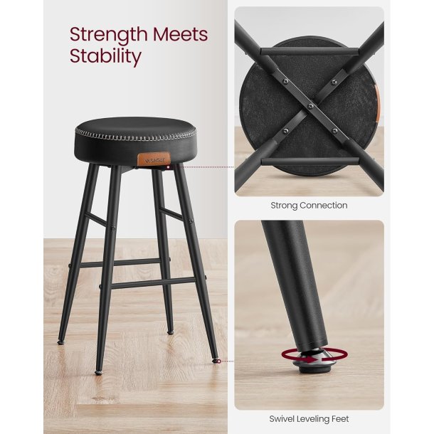 Barstol med kunstlder - st med 2 barstole - sort H63 cm