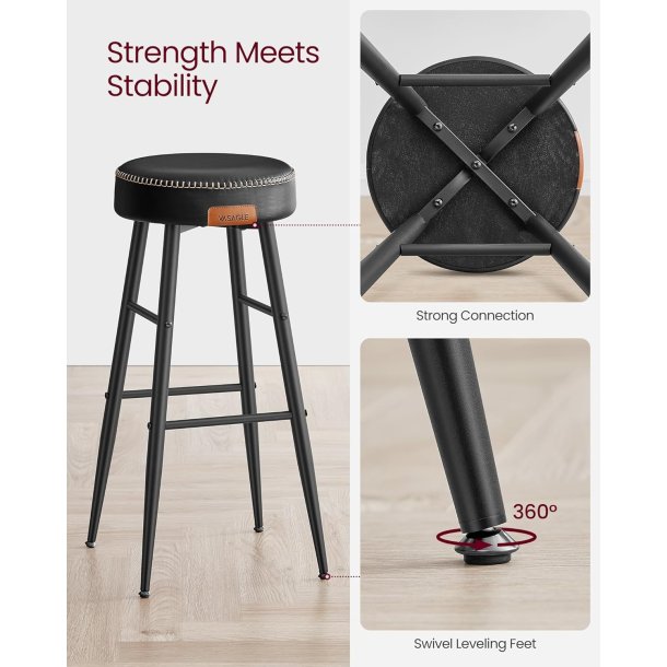 Barstol med kunstlder - st med 2 barstole - sort H76,2 cm