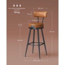 Barstol med kunstl�der - s�t med 2 - s�deh�jde 76 cm - brun