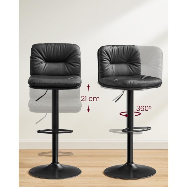 Barstole s�t af 2 - h�je stole med rygl�n og fodst�tte - sort