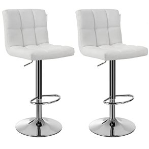 Barstole med kunstl�der - 2 h�je stole med metal fod - hvid