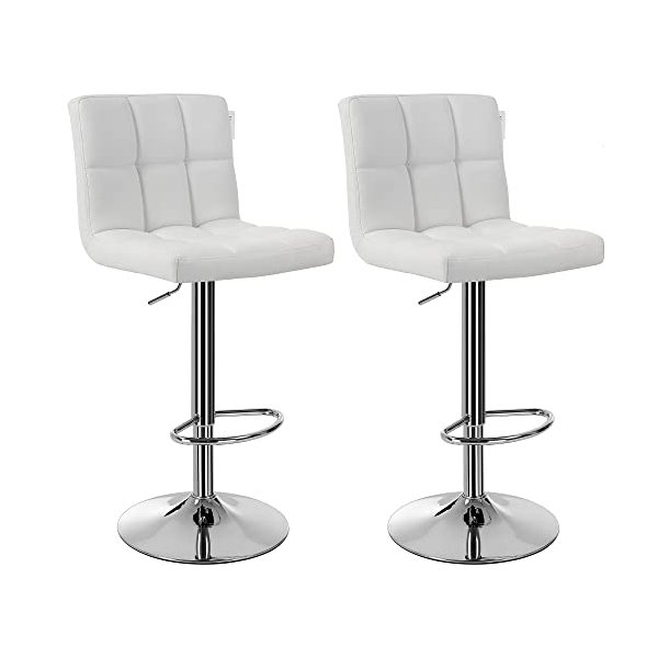 Barstole med kunstl�der - 2 h�je stole med metal fod - hvid