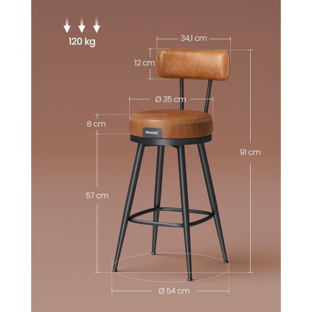 Barstol med kunstl�der - s�t med 2 - s�deh�jde 65 cm - brun