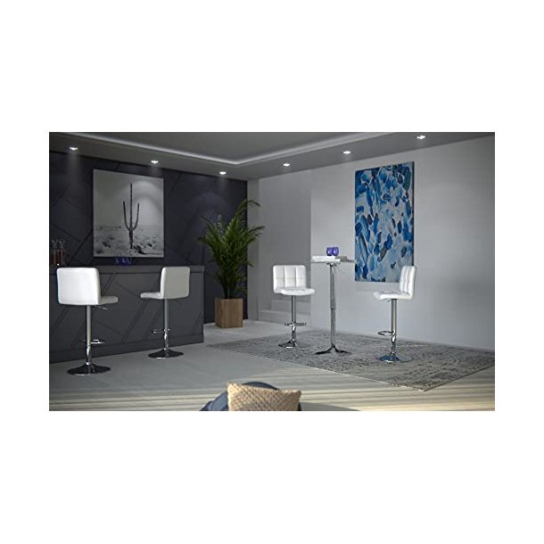 Barstole med kunstl�der - 2 h�je stole med metal fod - hvid