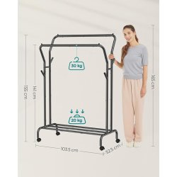 T�jstativ p� hjul - dobbelt t�jskinne sort 103,5 x 52,5 x 155