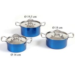 Camping grydest i 6 dele - 3 kkkengryder i rustfrit stl ~ bl